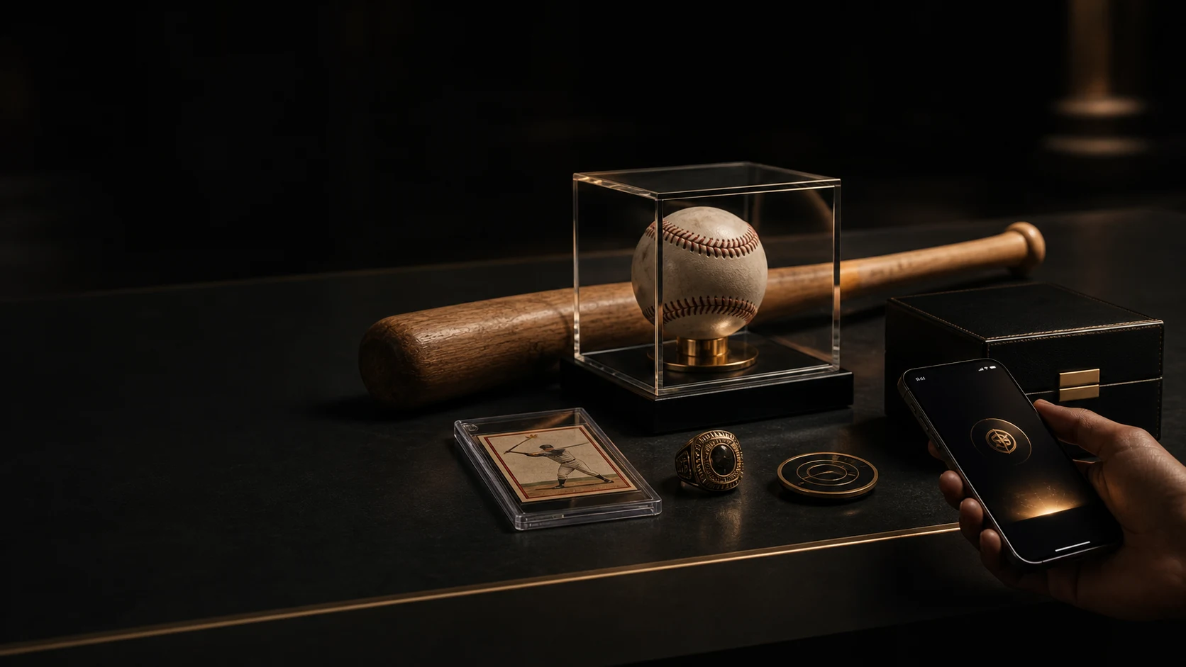 A museum-lit collection of physical sports memorabilia connected to a phone experience.